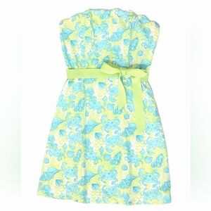 Vintage Y2K Lilly Pulitzer Seashell Crab Strapless Dress Green Pastel Sz 6 Beach